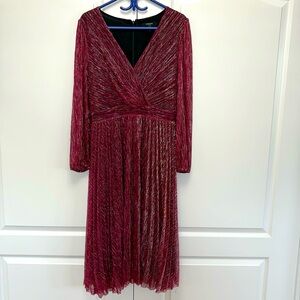Worn once! Shimmer flowy evening dress, size 14 in plum colour